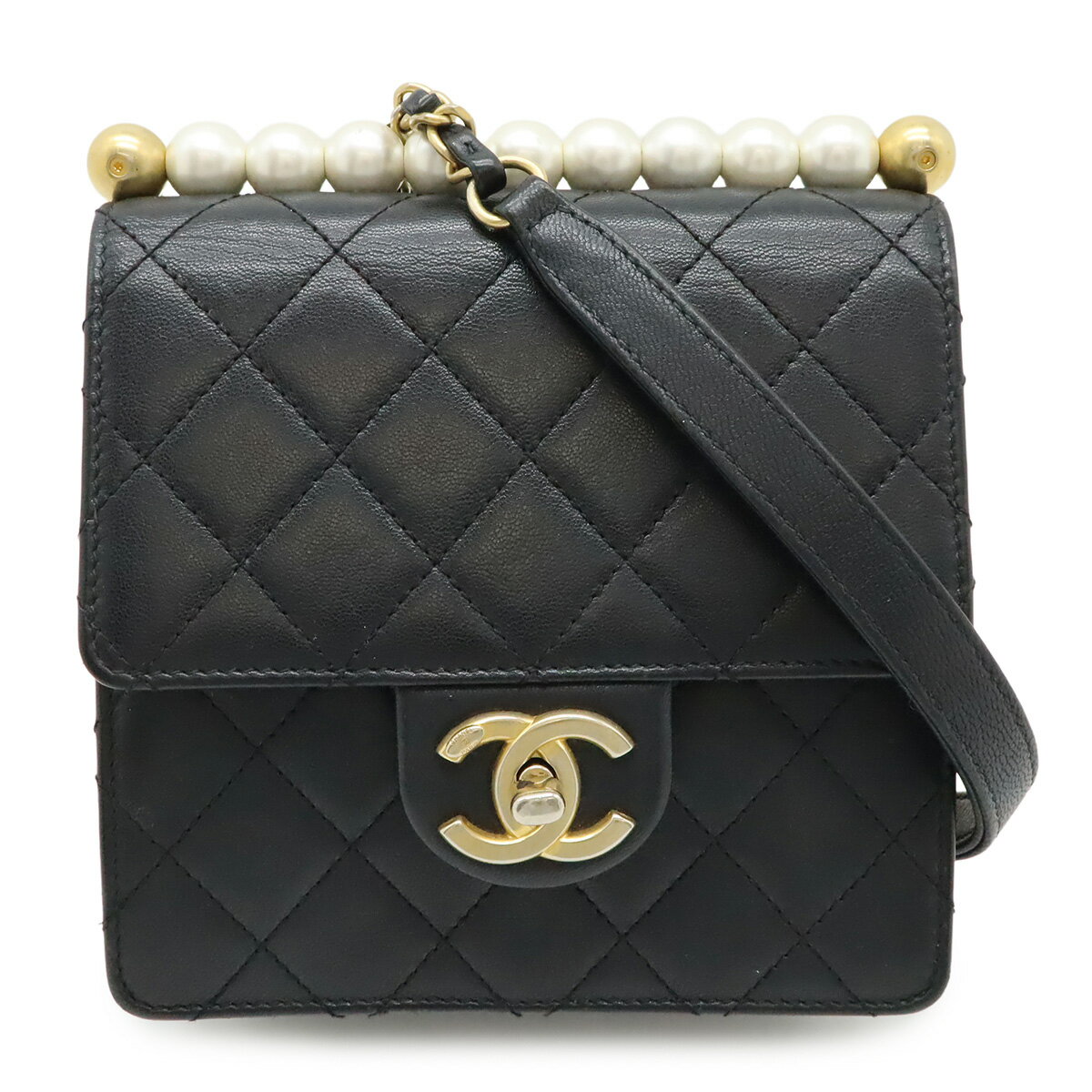 Rakuten - CHANEL シャネル マトラッセ ココマーク パール チェーンバッグ チェーンショルダー フラップバッグ レザー ブラック 黒 ゴールド金具 AS0584 【中古】