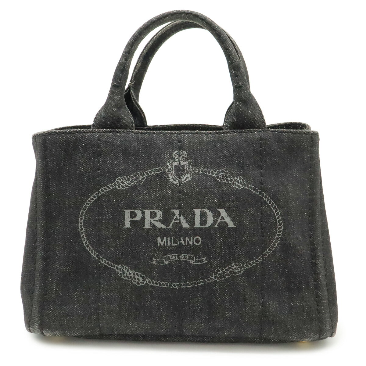 PRADA プラダ CANAPA カナパ トートバッグ ハンドバッグ デニム NERO 黒 ブラック ゴールド金具 国内ブティック購入品 ショルダー欠品 B2439G 【中古】