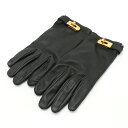 HERMES エルメス ケリー GANTS FEMME SOYA ソヤ グローブ 手袋 レザー ブラック 黒 ゴールド金具 #7 7号 【中古】