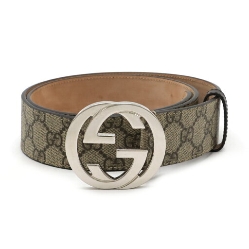 GUCCI グッチ GGスプリーム インターロッキング Gバックル ベルト PVC レザー ベージュ ダークブラウン シルバー金具 #90 411924 【中古】 GUCCI グッチ GGスプリーム インターロッキング Gバックル ベルト PVC レザー ベージュ ダークブラウン シルバー金具 #90 411924 【中古】