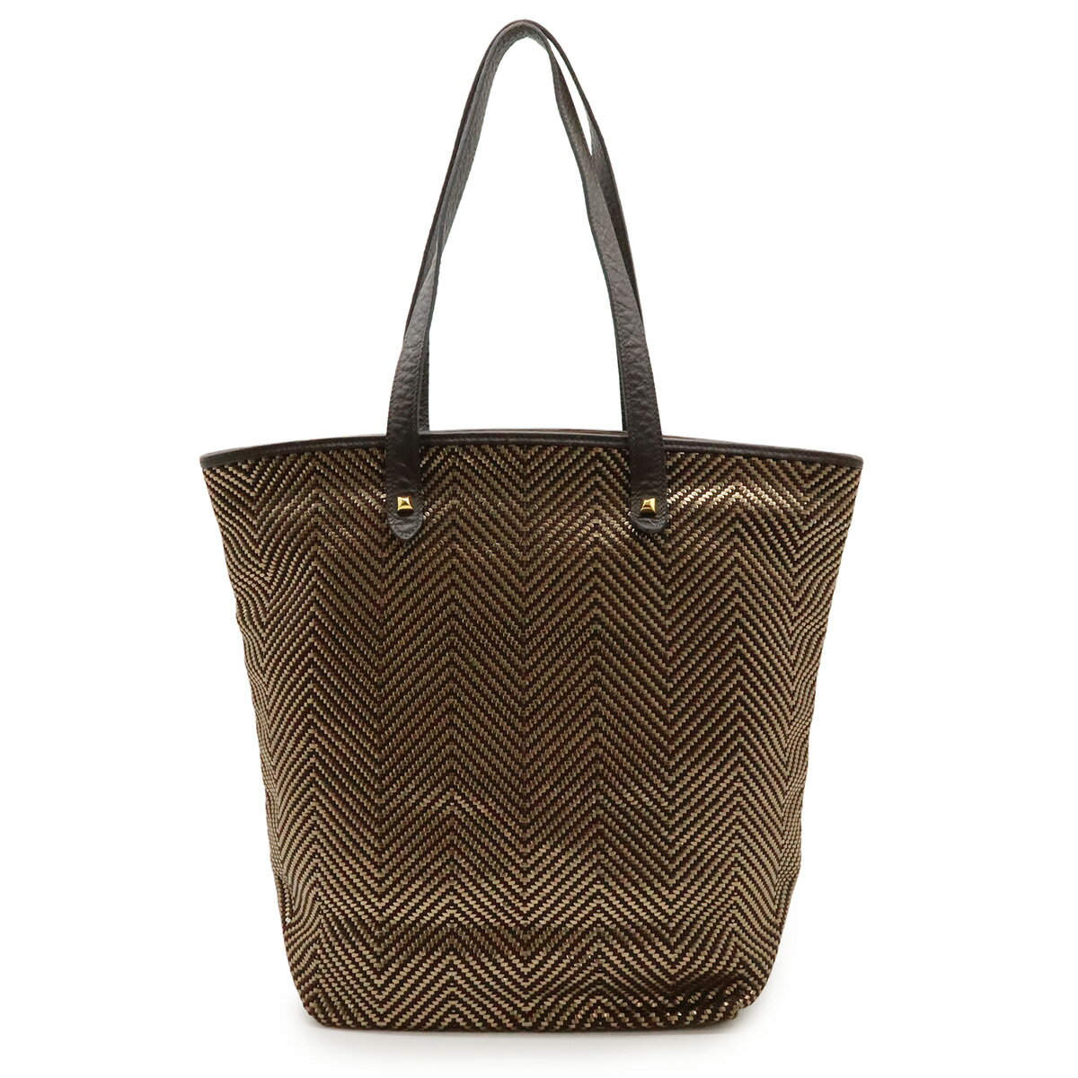 HERMES エルメス カバ チェンナイMM トートバッグ ショルダーバッグ 編み込み レザー ダークブラウン ゴールド ゴールド金具 □L刻印 【中古】