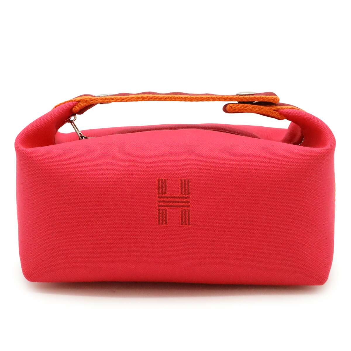 HERMES エルメス ブリッド ア ブラック PM バス用ポーチ 化粧ポーチ コスメポーチ ハンドバッグ キャンバス ハイビスカス ピンク シルバー金具 【中古】
