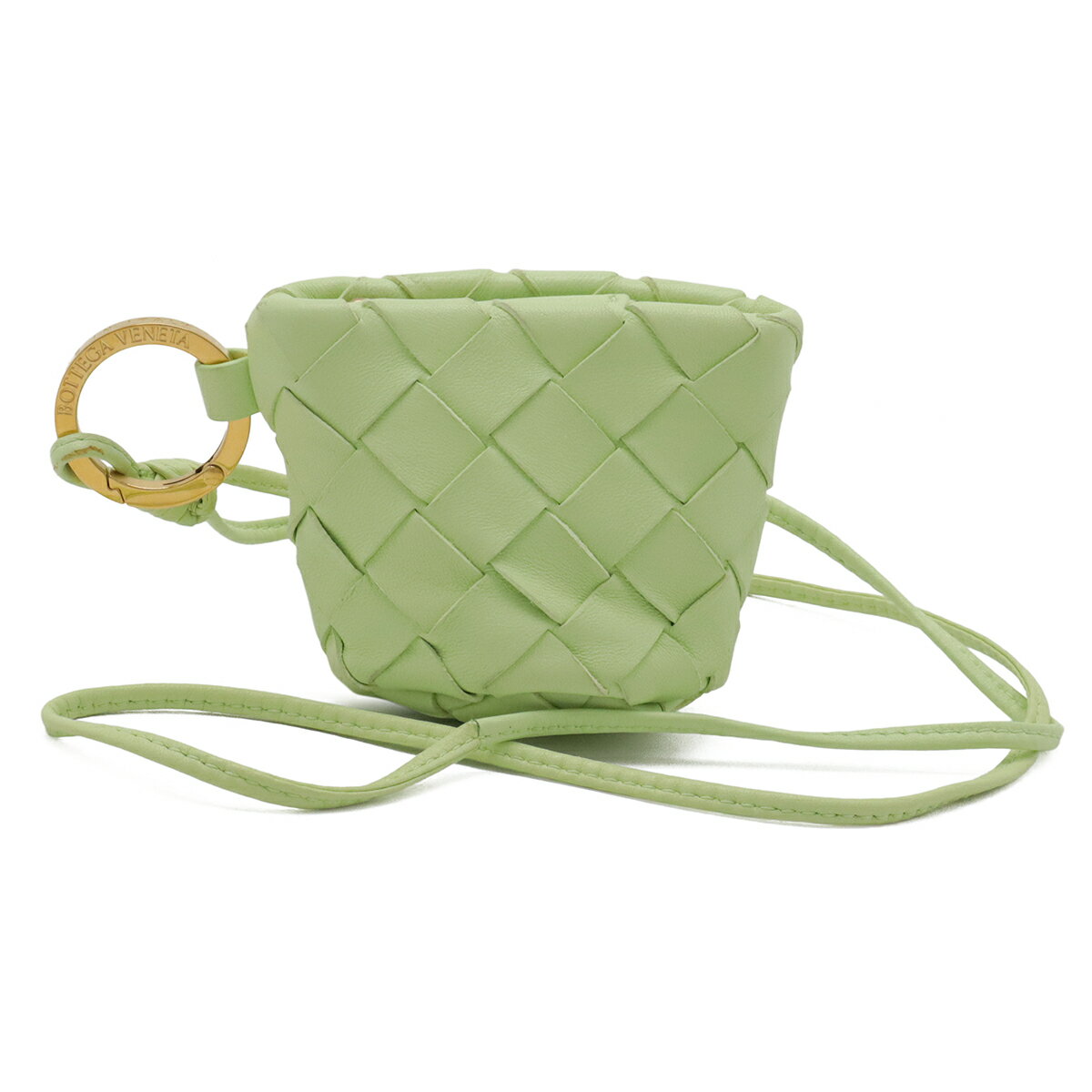 BOTTEGA VENETA ボッテガ ヴェネタ ボッテガベネタ イントレチャート コインケース 小銭入れ レザー ライムグリーン ネックストラップ付き 【中古】