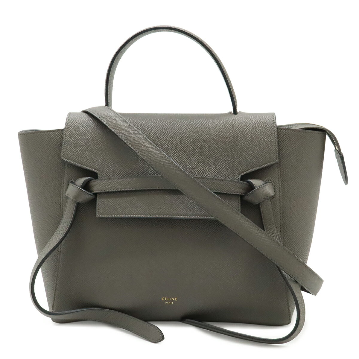 Rakuten - CELINE セリーヌ ベルトバッグ マイクロ ハンドバッグ 2WAY ショルダーバッグ 斜め掛け レザー グレー 灰色 ゴールド金具 189153 【中古】