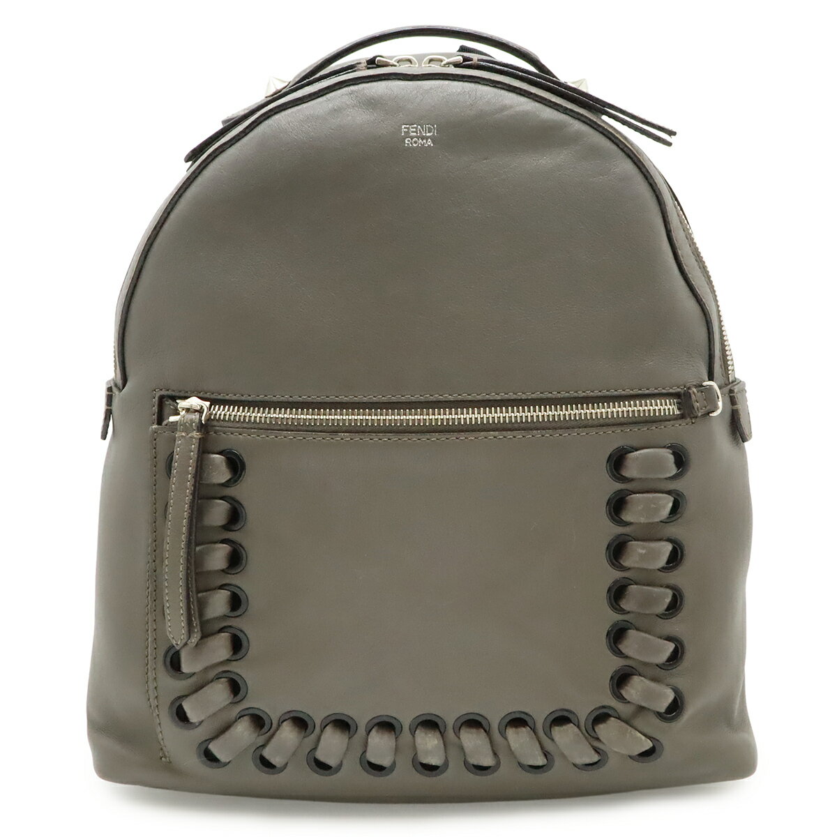 FENDI - FENDI フェンディ バイザウェイ バックパック リュックサック スタッズ レザー グレージュ シルバー金具 8BZ035 【中古】