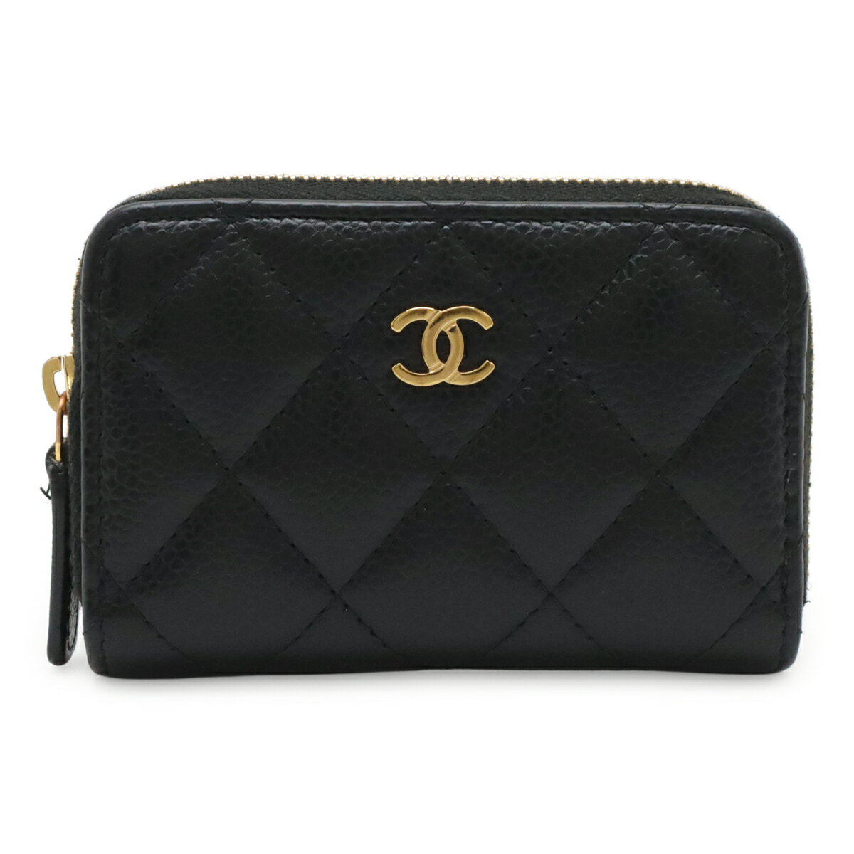 Rakuten - CHANEL シャネル マトラッセ ココマーク クラシック ジップ コインパース コインケース 小銭入れ キャビアスキン レザー ブラック 黒 AP0216 【中古】
