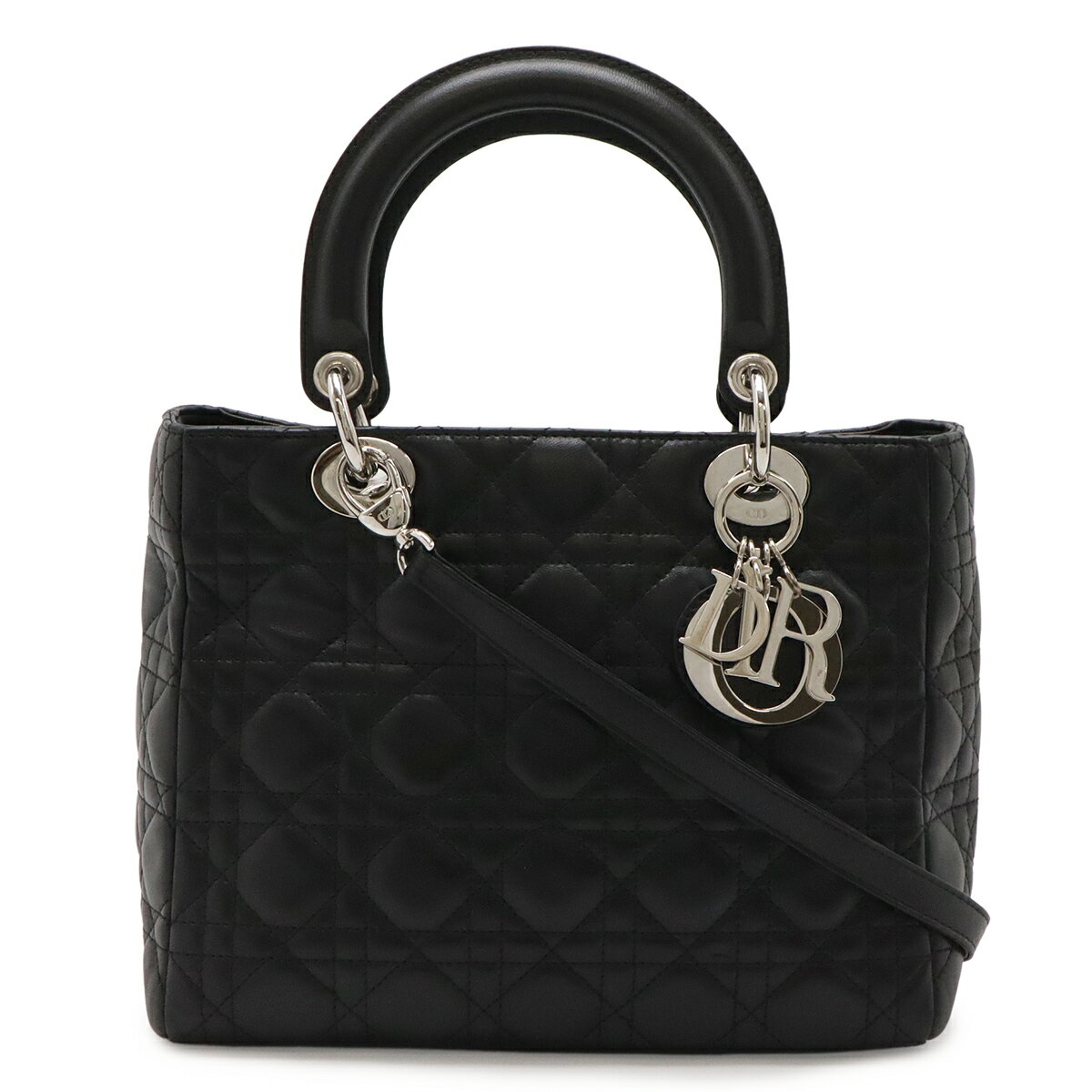 Christian Dior クリスチャン ディオール レディディオール カナージュ ハンドバッグ 2WAY ショルダーバッグ レザー ブラック 黒 シルバー金具 【中古】