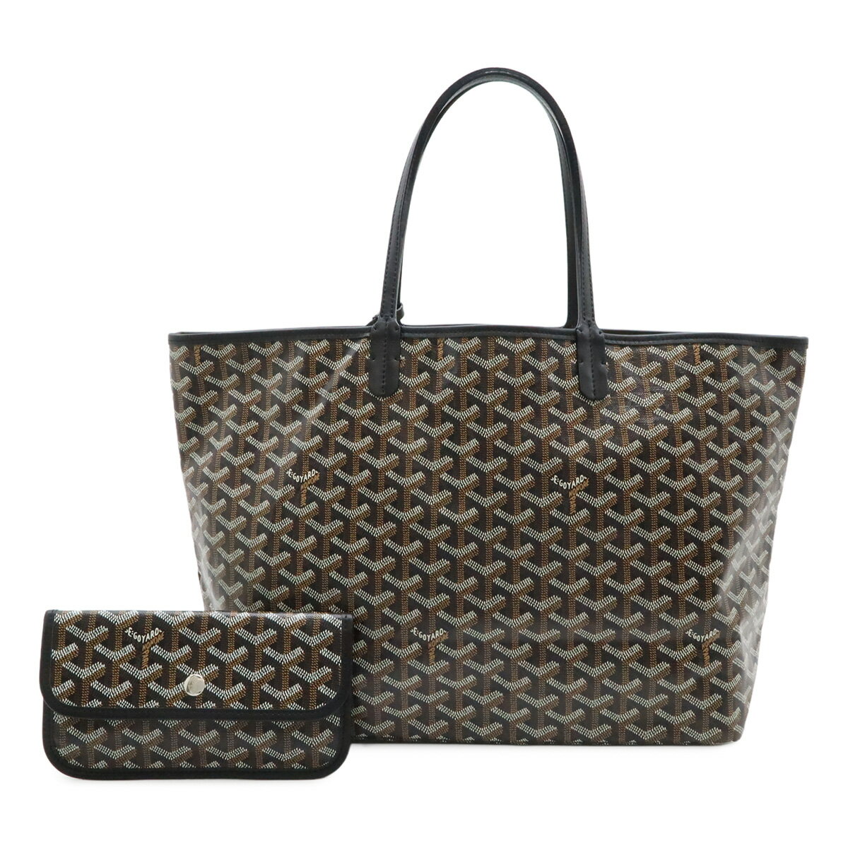 GOYARD ゴヤール サンルイPM トートバッグ ショルダーバッグ コーティングキャンバス レザー ブラック 黒 ブラウン 茶 ホワイト ポーチ付き 【中古】