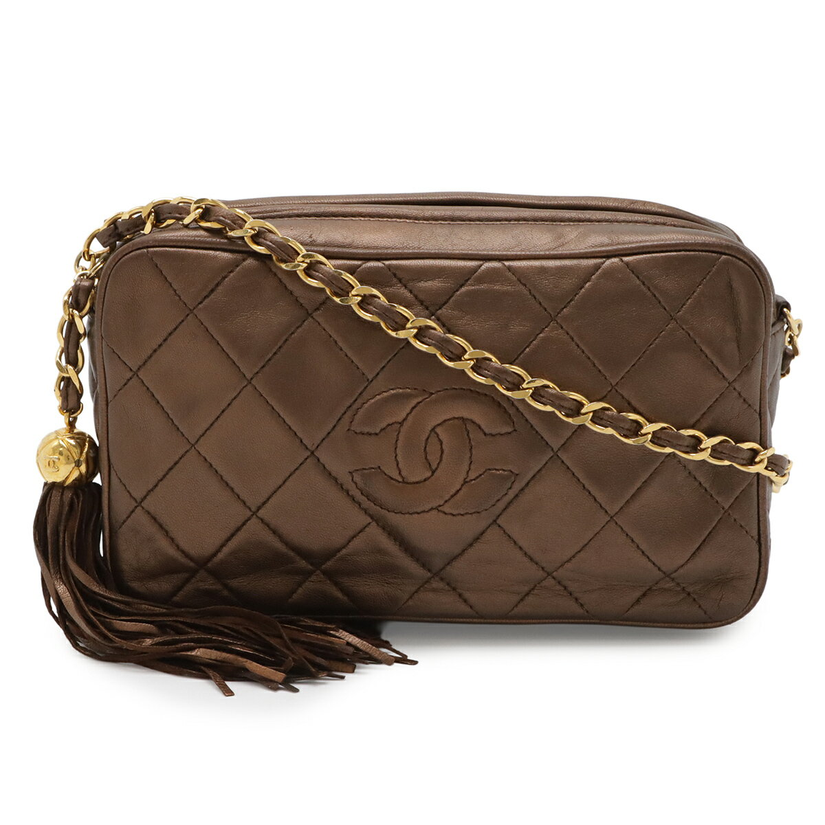 Rakuten - CHANEL シャネル マトラッセ ココマーク チェーンショルダー ショルダーバッグ フリンジ タッセル レザー メタリックブロンズ ゴールド金具 【中古】