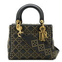 Christian Dior クリスチャン ディオール レディディオール カナージュ ハンドバッグ 2WAY ショルダーバッグ スタッズ レザー ブラック 黒 ...
