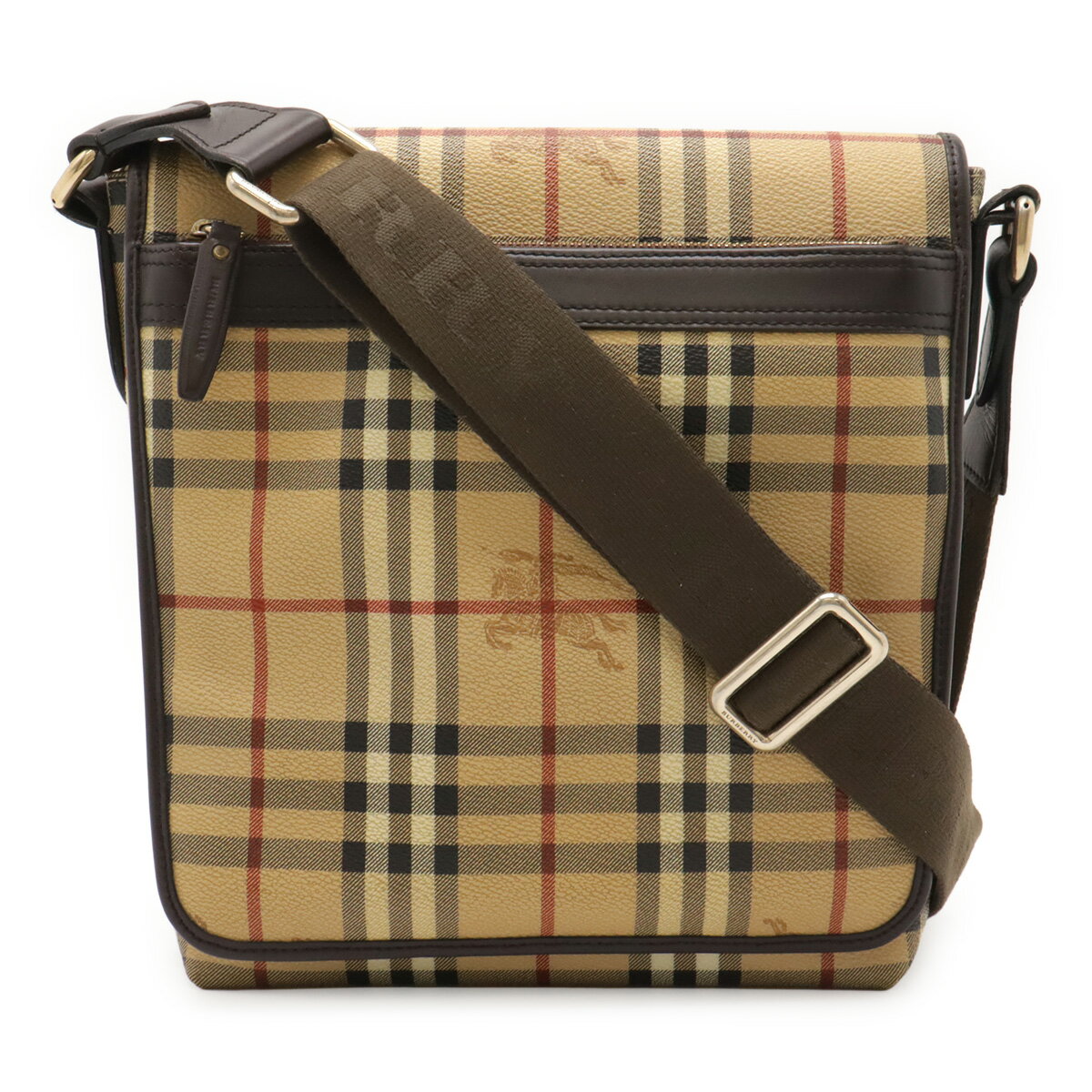 BURBERRY バーバリー ノバチェック チェック柄 ショルダーバッグ 斜め掛け PVC レザー ベージュ ブラウン ゴールド金具 【中古】