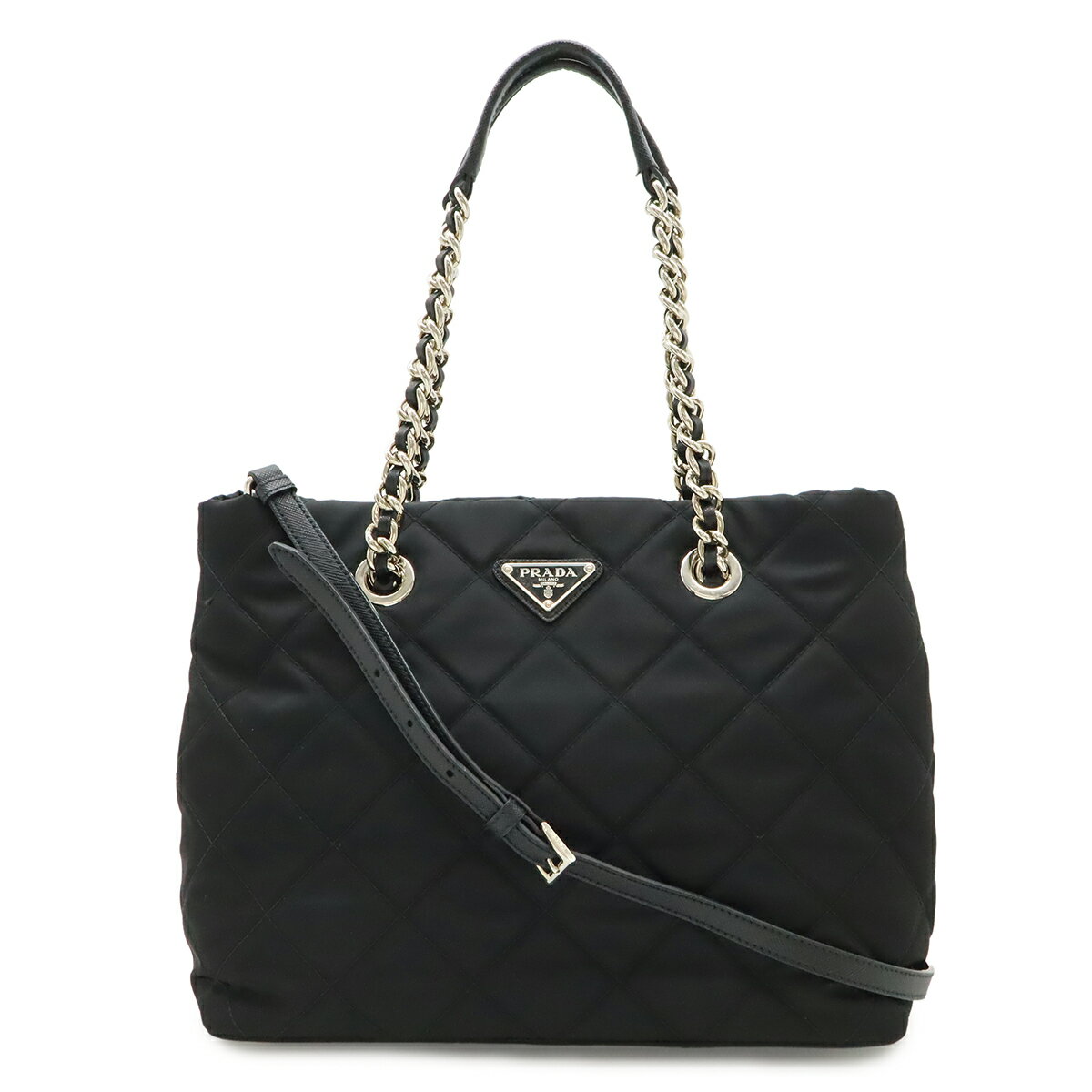 PRADA プラダ テスート トライアングルロゴ チェーンショルダーバッグ 2WAY キルティング ナイロン NERO ブラック 国内アウトレット購入品 1BG740 【中古】