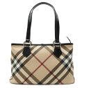 【バッグ】BURBERRY バーバリー チェック柄 トートバッグ ショルダーバッグ セミショルダー 肩掛け PVC パテントレザー ベージュ ブラック 黒 ボルドー 【中古】