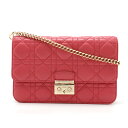Christian Dior クリスチャン ディオール カナージュ ニューロック チェーンウォレット 2WAY クラッチバッグ レザー フューシャ ピンク 【中古】