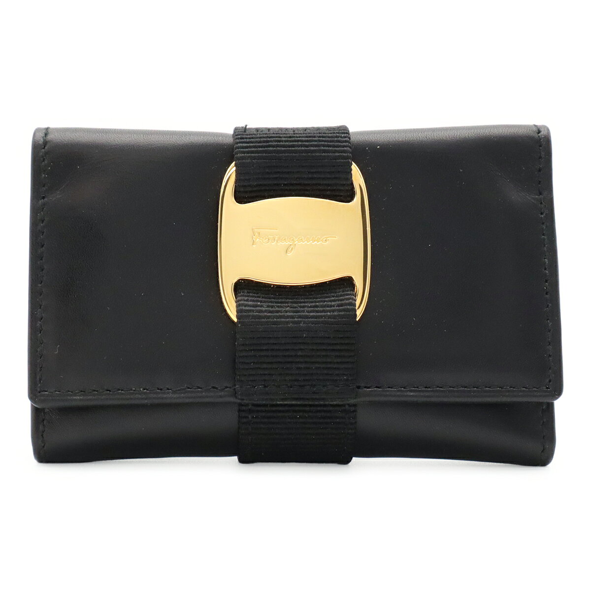 Salvatore Ferragamo サルヴァトーレ フェラガモ ヴァラ リボン 6連キーケース レザー ブラック 黒 ゴールド金具 22-3056 【中古】