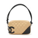 CHANEL シャネル カンボンライン ココマーク アクセサリーポーチ ショルダーバッグ ワンショルダー 肩掛け レザー ベージュ ブラック 黒 A25175 ...