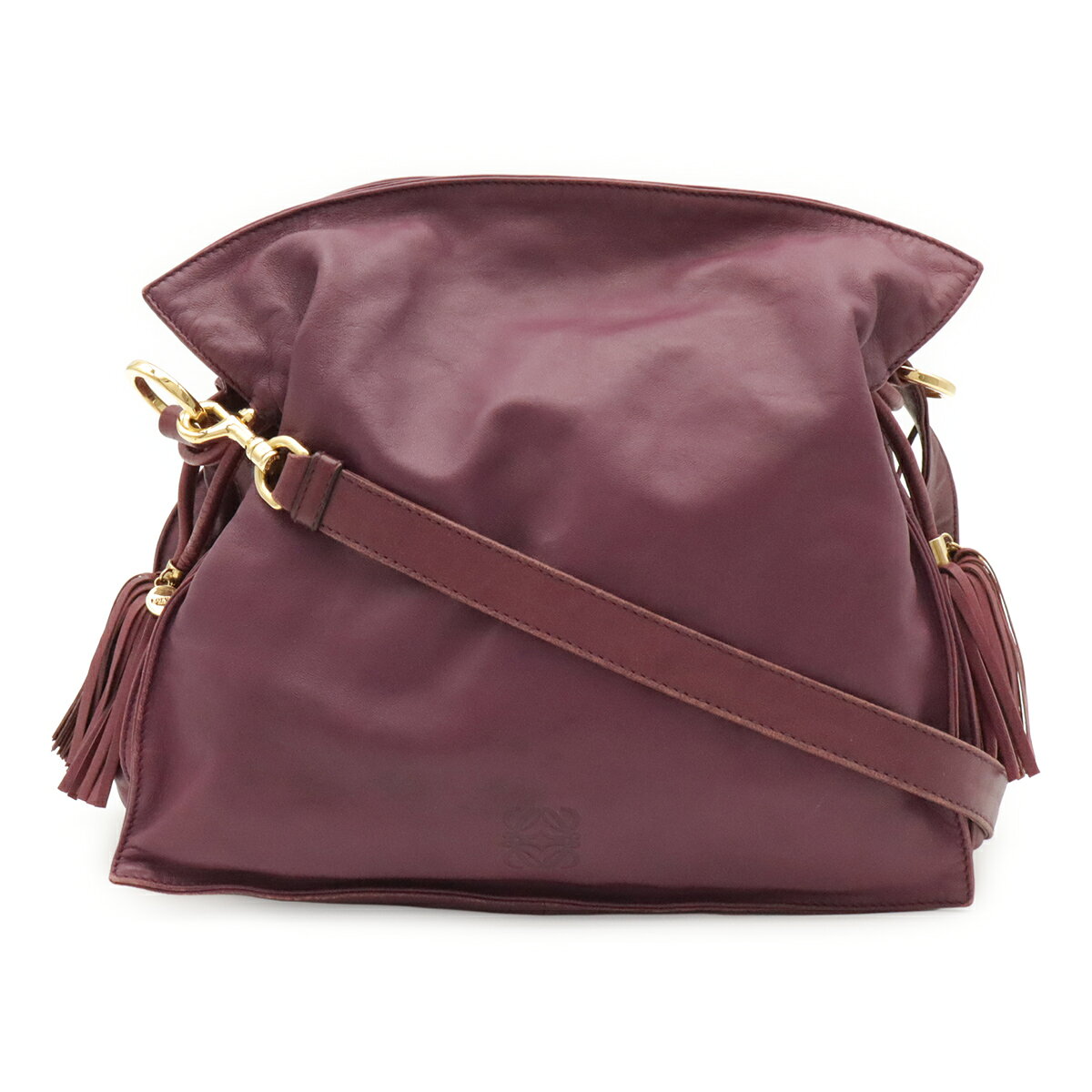 LOEWE ロエベ フラメンコ ショルダーバッグ ポシェット 斜め掛け 2WAY 巾着型 フリンジ タッセル ナッパレザー パープル 紫 ゴールド金具 【中古】