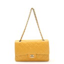 CHANEL シャネル マトラッセ25 ココマーク Wフラップ チェーンショルダーバッグ 肩掛け ハンドバッグ レザー イエロー 黄色 シルバー金具 A0111...