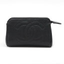 CHANEL シャネル ココマーク ミニポーチ マルチポーチ 小物入れ キャビアスキン レザー ブラック 黒 ゴールド金具 【中古】