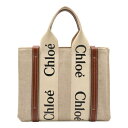 Chloe クロエ ウッディ スモール ハンドバッグ キャンバス レザー ベージュ ブラウン ゴールド金具 旧型 S385E66V-90U 【中古】