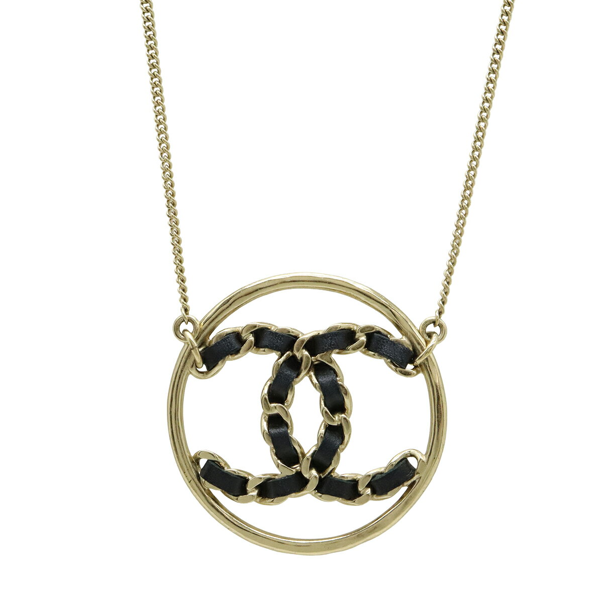 Rhodolite - CHANEL シャネル ココマーク サークル チェーン ネックレス ペンダント GP レザー ゴールド ブラック B19 P 【中古】