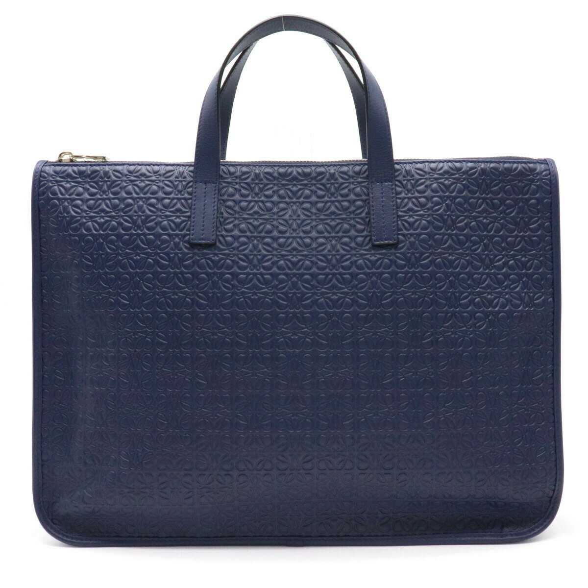 【バッグ】LOEWE ロエベ リピート アナグラム ビジネスバッグ ブリーフケース 書類カバン ハンドバッグ レザー ネイビー 紺 シルバー金具 358.23.L18