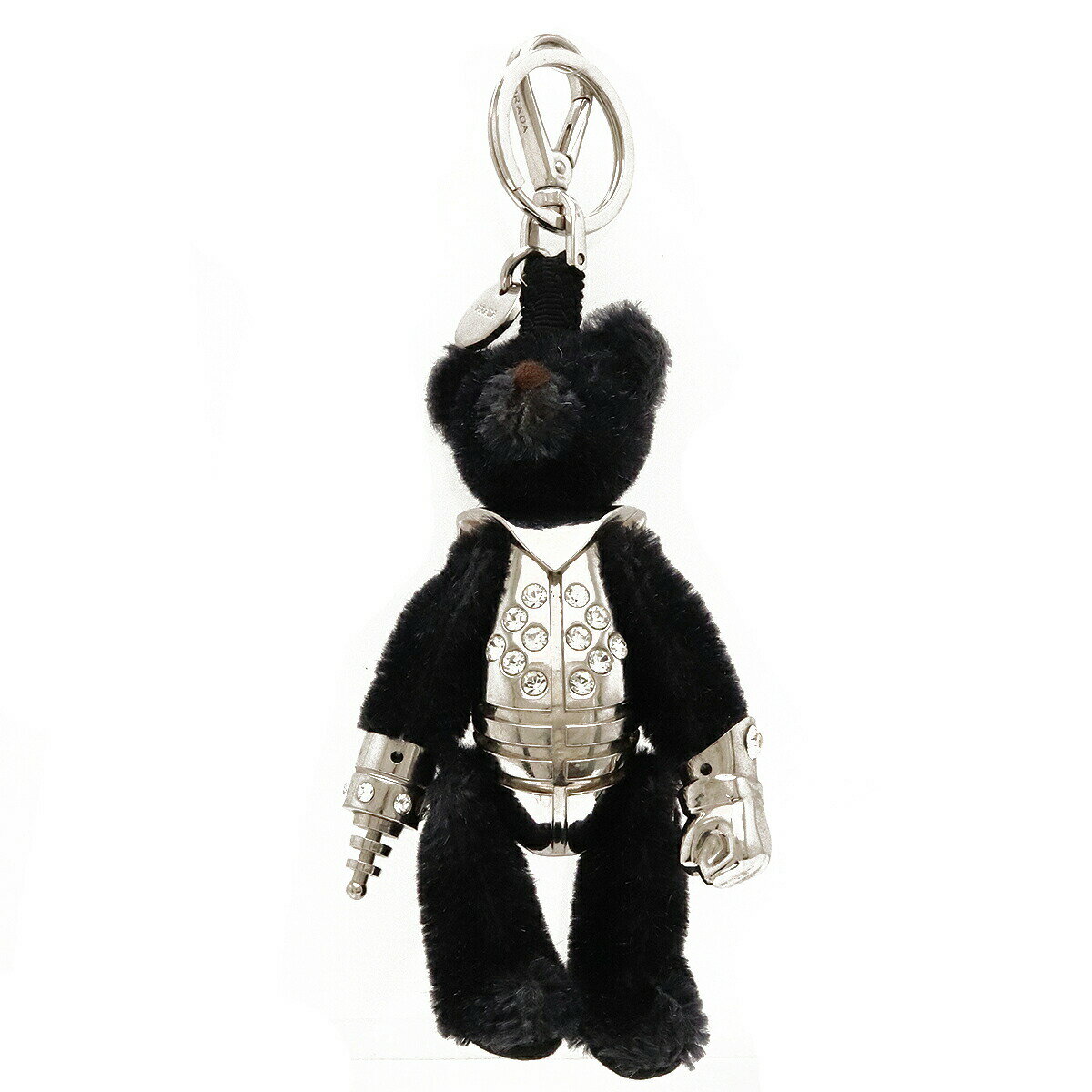 PRADA プラダ ベアトリック ベアー クマ キーホルダー キーリング バッグチャーム メタル ラインストーン ブラック 黒 【中古】のサムネイル