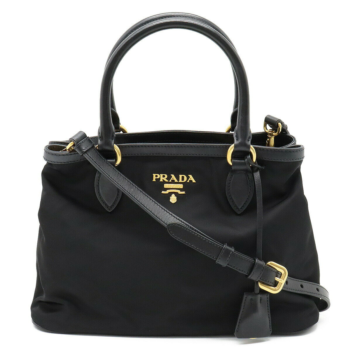 【バッグ】PRADA プラダ ハンドバッグ 2WAY ショルダーバッグ ナイロン レザー NERO ブラック 黒 国内アウトレット購入品 ゴールド金具 1BA173