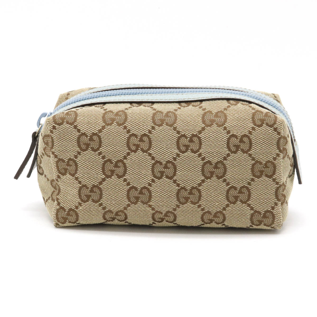 【バッグ】GUCCI グッチ GGキャンバス 化粧ポーチ コスメポーチ マルチポーチ 小物入れ レザー ベージュ ライトブルー 水色 29596 【中古】のサムネイル