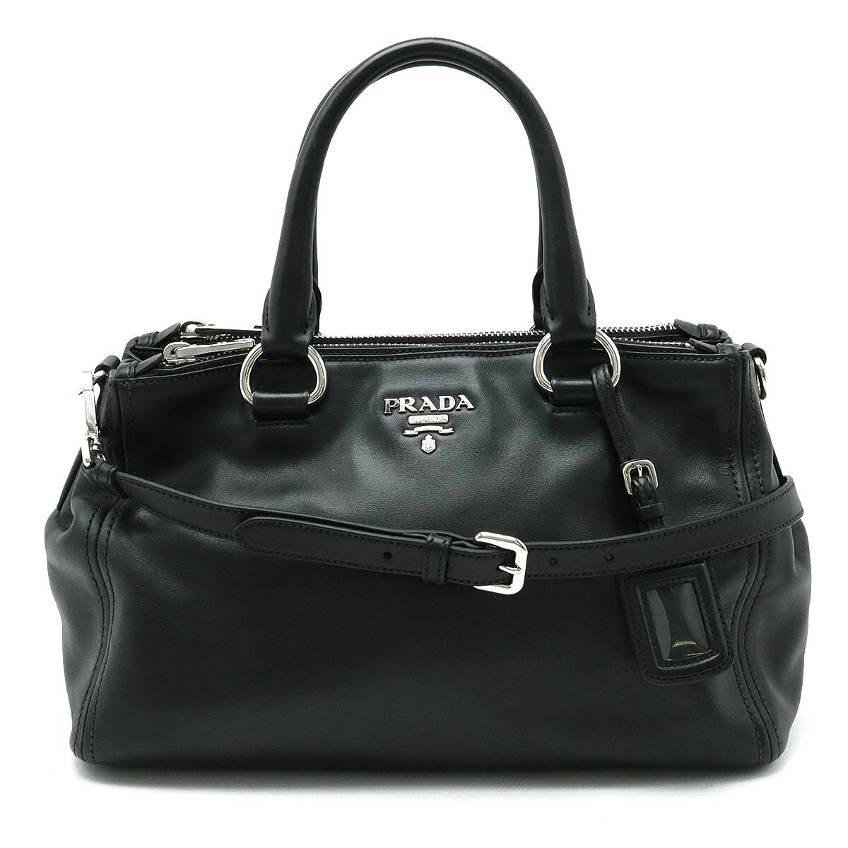 【バッグ】PRADA プラダ トートバッグ ハンドバッグ 2WAY ショルダーバッグ カーフレザー NERO 黒 ブラック シルバー金具 1BA866 【中古】