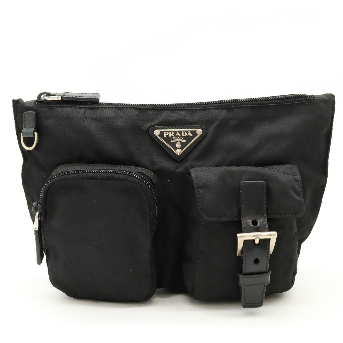 【バッグ】PRADA プラダ ウエストポーチ ウエストバッグ ヒップバッグ ボディバッグ ショルダーバッグ ナイロン NERO ブラック 黒 シルバー金具 BM0010 【中古】