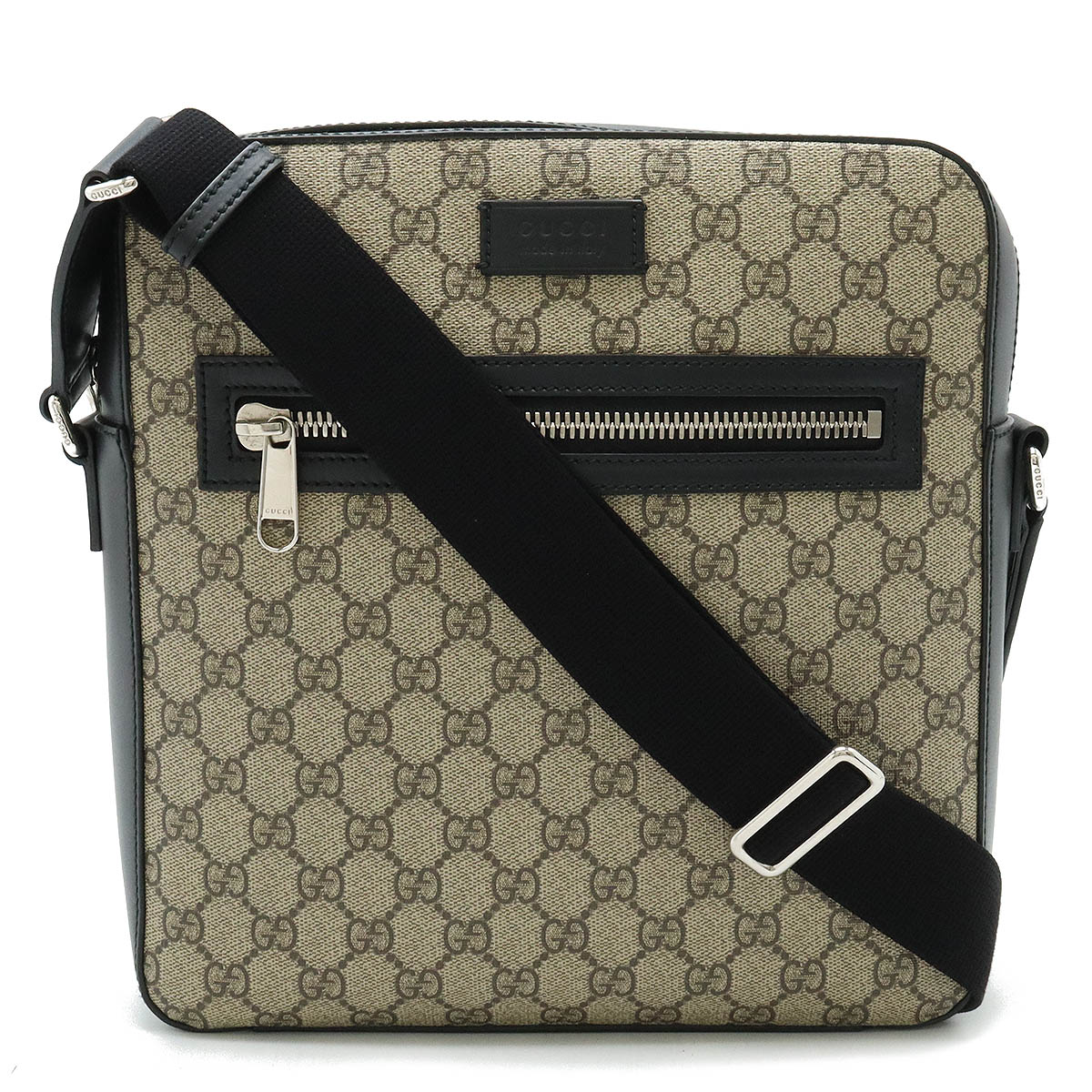 乐天商城 - 【バッグ】GUCCI グッチ GGスプリーム ショルダーバッグ 斜め掛け PVC レザー ベージュ ブラック 黒 シルバー金具 473878 【中古】