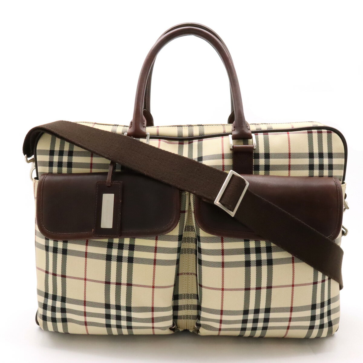 【バッグ】BURBERRY バーバリー ノバチェック ビジネスバッグ ブリーフケース 書類バッグ 2WAY ショルダーバッグ ベージュ ダークブラウン ナイロンキャンバス 【中古】