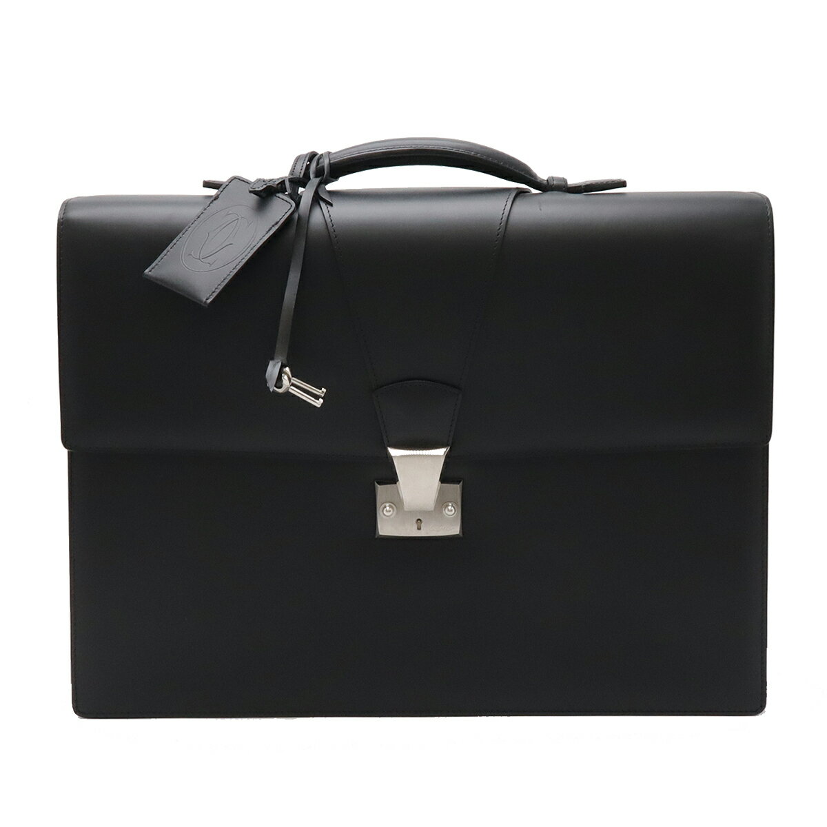 Cartier カルティエ トラディション ブリーフケース ビジネスバッグ 書類カバン レザー ブラック 黒 シルバー金具 L2000034 【中古】