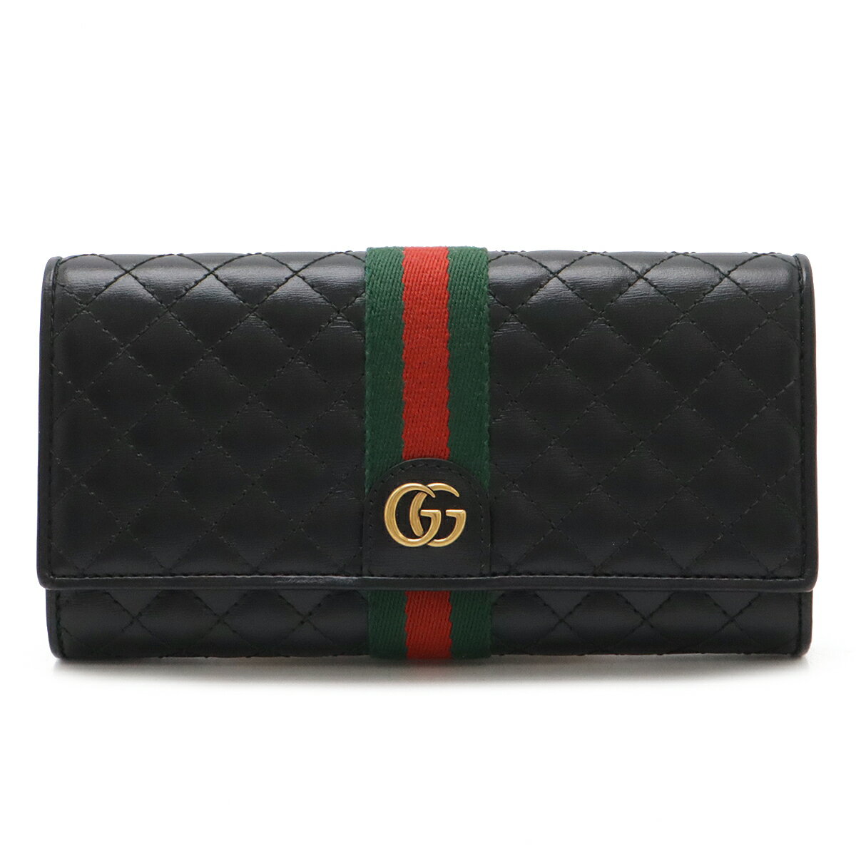 GUCCI グッチ オフィディア　シェリー GGマーモント キルティング 2つ折長財布 二つ折り長財布 レザー ブラック 黒 グリーン ゴールド金具 536451 【中古】