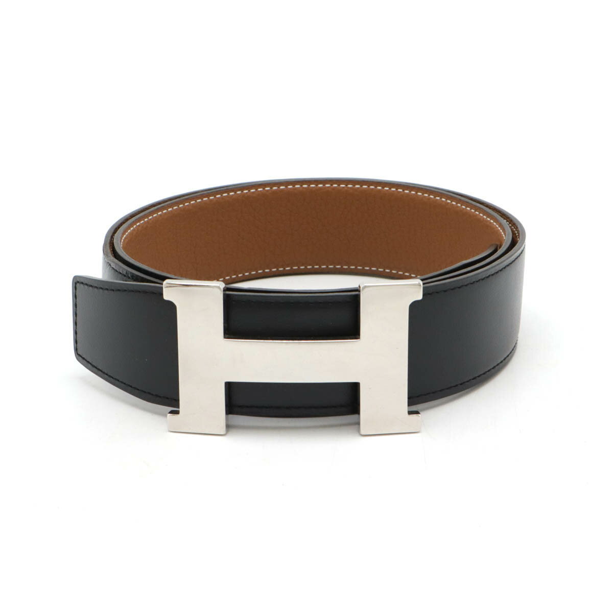 HERMES エルメス コンスタンス Hベルト リバーシブル レザー ブラック 黒 ブラウン 茶 シルバー金具 #85 U刻印 【中古】
