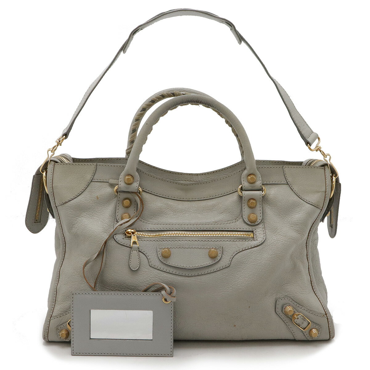 BALENCIAGA バレンシアガ ジャイアント シティ エディターズバッグ ハンドバッグ 2WAY ショルダーバッグ レザー ライトグレー ミラー付き 281770 【中古】