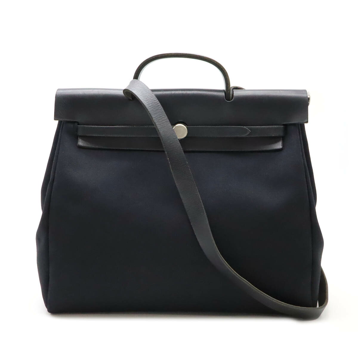 HERMES エルメス エールバッグMM ハンドバッグ 2WAY ショルダーバッグ 肩掛け トワルオフィシエ カーフ レザー ブラック 黒 □C刻印 【中古】