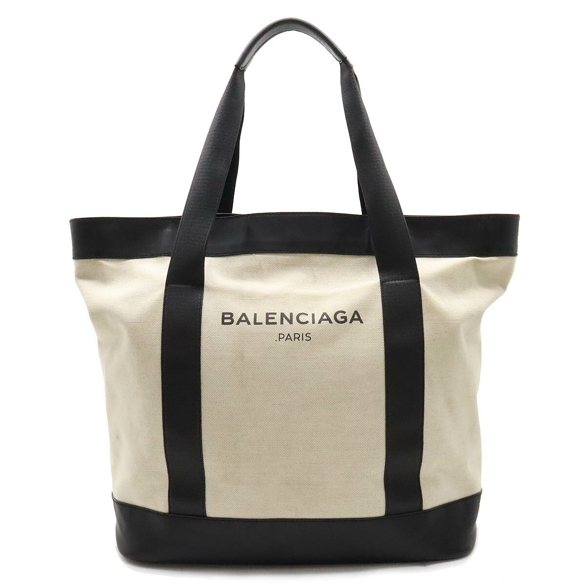 BALENCIAGA バレンシアガ ネイビー トート トートバッグ ショルダーバッグ キャンバス レザー ナチュラル ブラック 黒 374767 【中古】のサムネイル