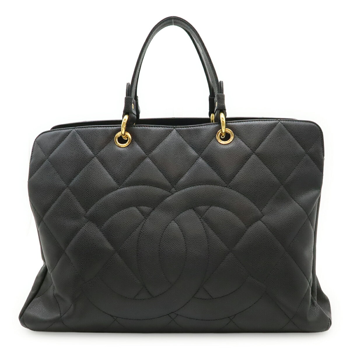 CHANEL - CHANEL シャネル マトラッセ ココマーク トートバッグ ラージトート キャビアスキン レザー ブラック 黒 シルバー金具 A46886 【中古】