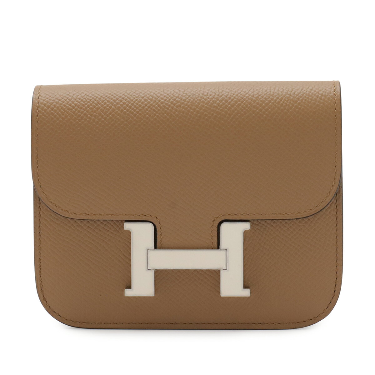 乐天商城 - HERMES エルメス コンスタンス スリム 2つ折財布 二つ折り財布 ヴォーエプソン レザー チャイ ベージュブラウン系 コインケース付き U刻印 【中古】
