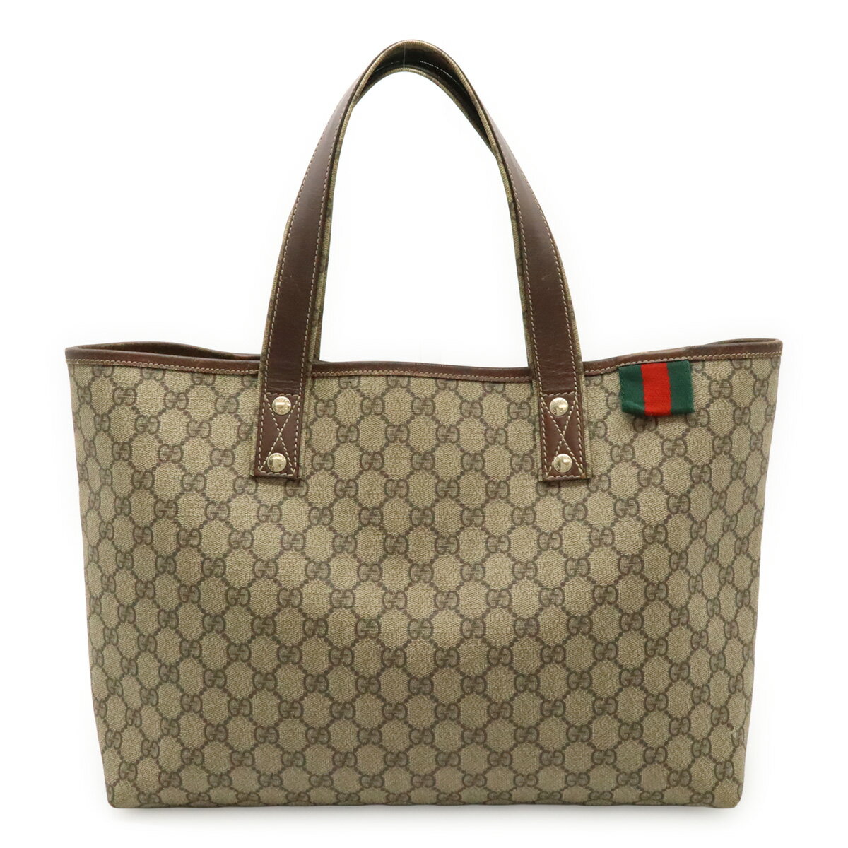 樂天商城 - GUCCI グッチ GGスプリーム シェリーライン トートバッグ ラージトート ショルダーバッグ PVC レザー ベージュ ブラウン 21134 【中古】