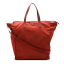 PRADA プラダ トライアングルロゴ トートバッグ ラージトート 2WAY ショルダーバッグ ナイロン レザー レッド 赤 シルバー金具 【中古】