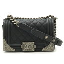 CHANEL シャネル ボーイシャネル ココマーク チェーンショルダー ショルダーバッグ 斜め掛け レザー ブラック 黒 シルバー金具 【中古】