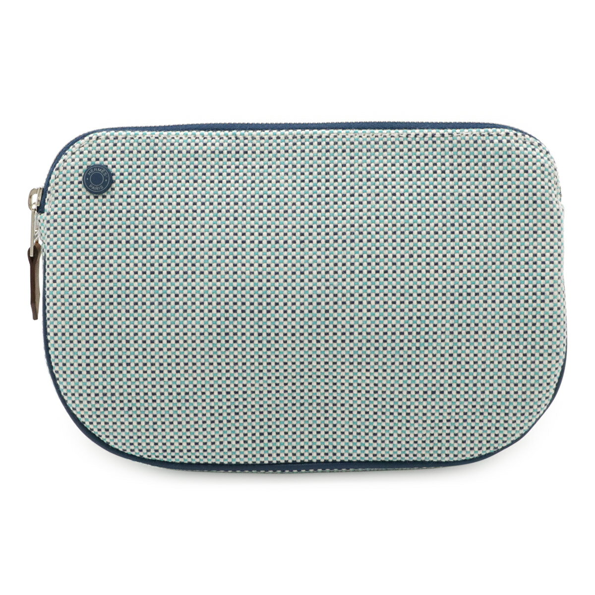 HERMES エルメス エシャペ ポーチ 小物入れ コスメポーチ 化粧ポーチ マルチポーチ レザー コットン マリン ブルー シルバー金具 【中古】