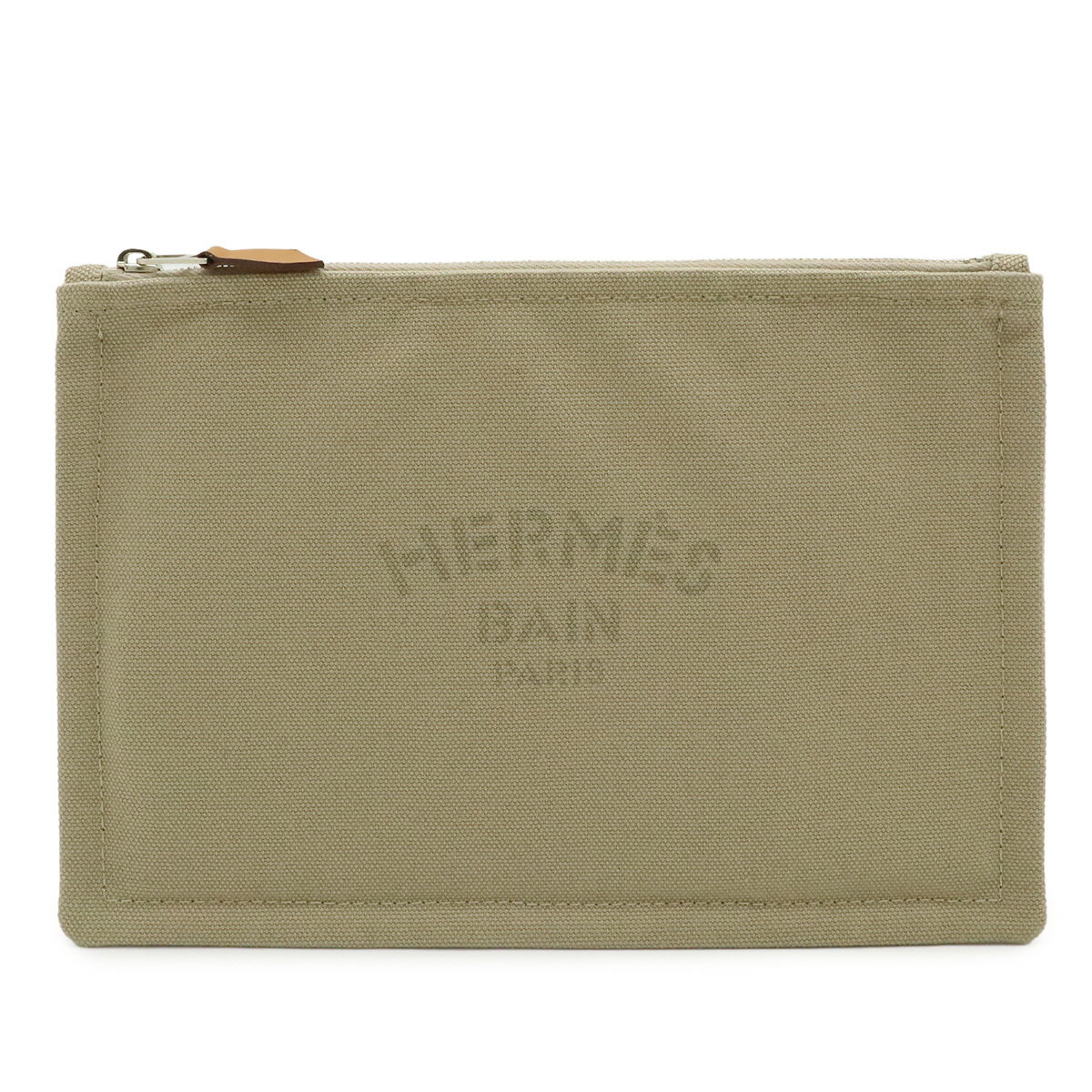 樂天商城 - HERMES エルメス ニューヨッティングPM フラットポーチ 化粧ポーチ コスメポーチ 小物入れ キャンバス レザー サンドベージュ 【中古】