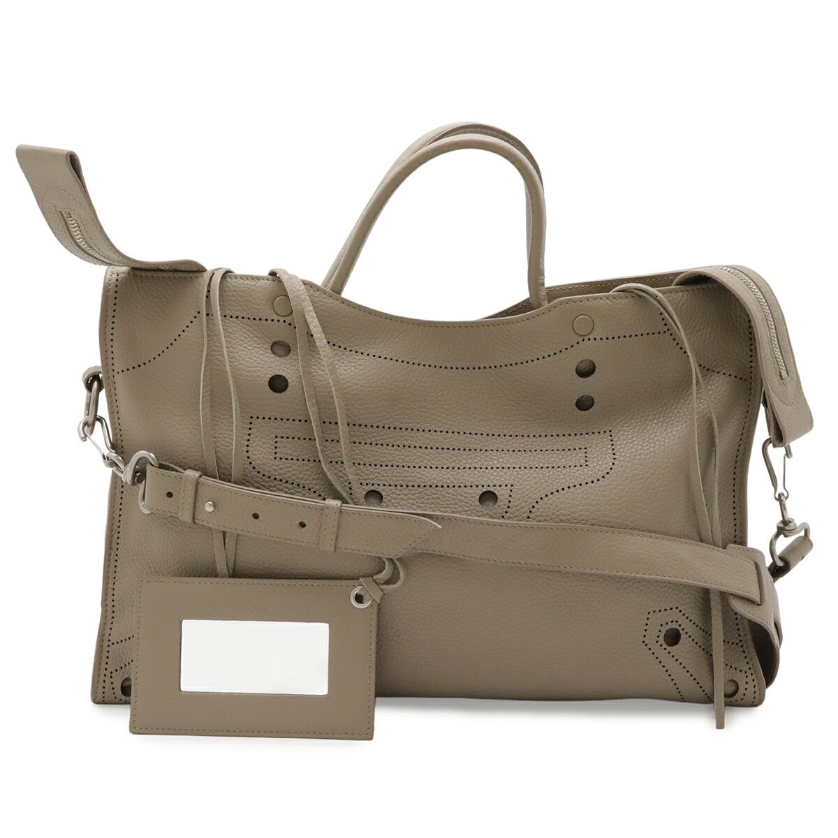 BALENCIAGA バレンシアガ ブラックアウトシティ ハンドバッグ 2WAY ショルダーバッグ パンチング レザー グレージュ ミラー付き 443514 【中古】