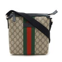 GUCCI グッチ GGスプリーム シェリーライン ウェブ フラット メッセンジャーバッグ ショルダーバッグ 斜め掛け PVC ベージュ ブラック 黒 4714...