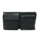 【バッグ】GUCCI グッチ GGキャンバス ボディバッグ ウエストバッグ ウエストポーチ ヒップバッグ レザー ブラック 黒 シルバー金具 28566 【中古】