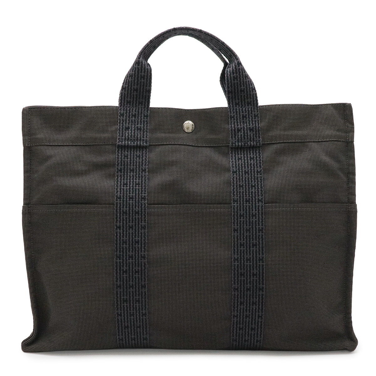 Rakuten - HERMES エルメス エールライン トートMM トートバッグ ハンドバッグ キャンバス グレー ブラック 黒 シルバー金具 新型金具 【中古】